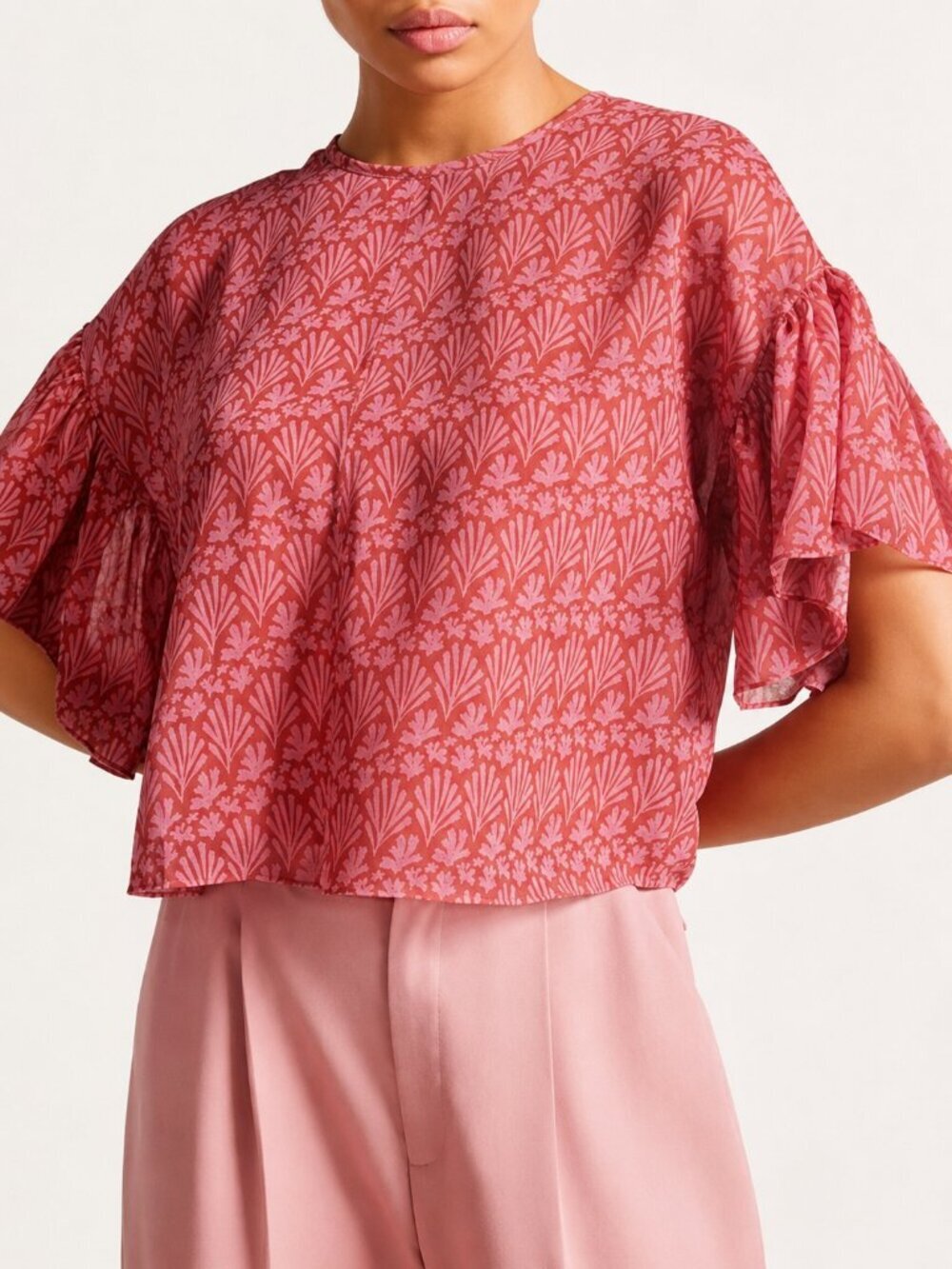 Ted Baker NEW Mariy Georgette Boxy Red Deco Floral Blouse Top & Cami SZ Large